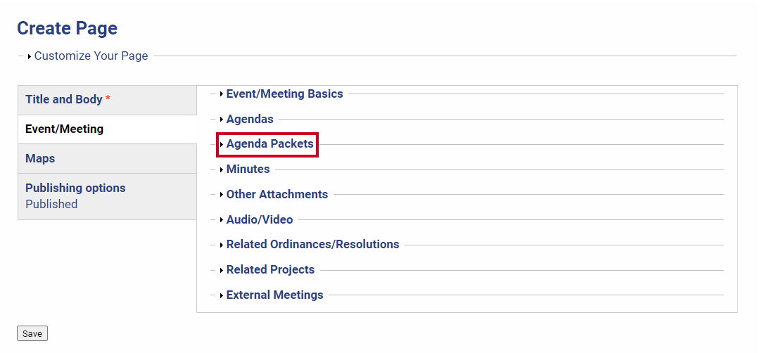 An Agenda Packets dropdown.