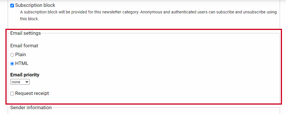 An Email settings section.
