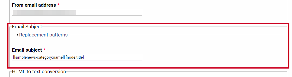 An Email Subject section.