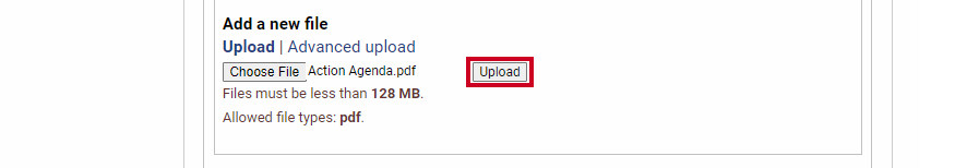 An Upload button that can be clicked to attach a file to the meeting.