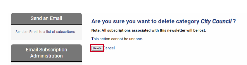 A gray, rectangular Delete button below the category deletion message.