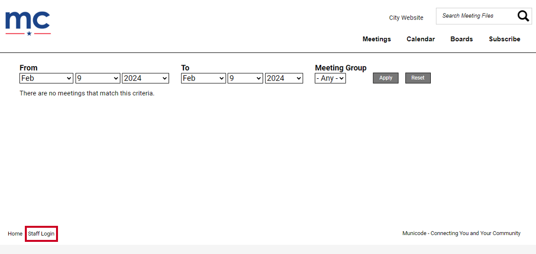 A Staff Login link in the bottom-left corner of the Portal page.