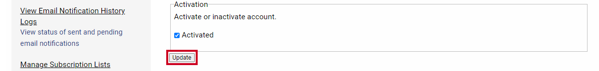 A gray, rectangular Update button.