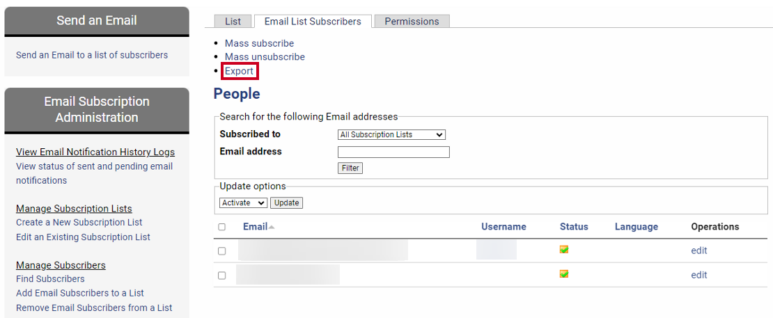 The Export link.
