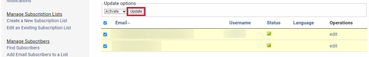 A gray, rectangular Update button.