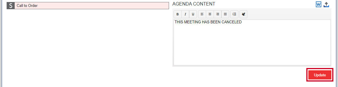 A red, rectangular Update button.