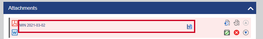 An example attachment title being edited and the Update button.