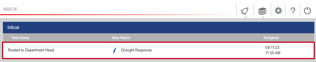 The Home screen Inbox interface with an example workflow task.