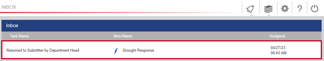 The Home screen Inbox interface with an example workflow task.