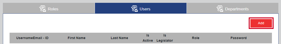 The red, rectangular Add Button, which appears below the Departments tab.